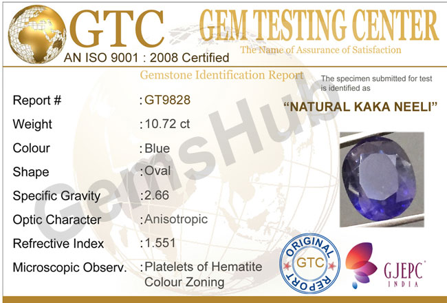 Natural Kaka Neeli Stone 10.72 ct